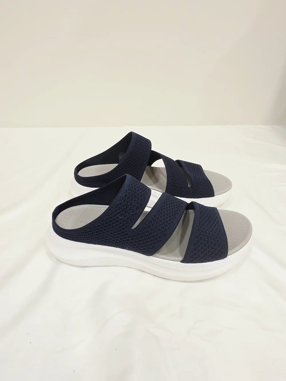 Easy Spirit Navy Dassian Triple-Strap Slide Sandals with Gray Footbed